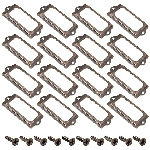Yosawo 30 Stück Metall Etikettenhalter Antiker Möbel Schublade Schrank Kartenrahmenhalter mit Schrauben für Aktenschrank Büro Schubladenschrank Im Apothekerschrank(70 * 33mm/Rote Bronze)