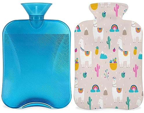 Lama Alpaka Wärmflasche mit flauschigem Bezug, 2L große Kapazität, Lama-Kaktusflasche, Wasserbeutel für gemütliche Nächte, Linderung von Schmerzen, Rücken, Nacken und Schultern