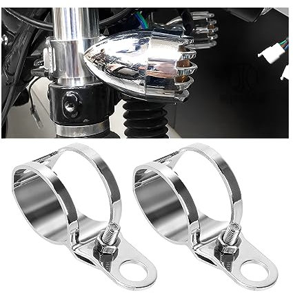 CGEAMDY 2 Pièces Support De Clignotant Moto, Universel En Métal Moto Diamètre 28-36mm Clignotants Indicateur De Lumière Support, Support Montage De Clignotant En Métal Pour Scooter(Argent)