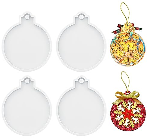 Moule en Résine de Noël, 8,3x7cm Moule Pendentif Resine avec Trou Moules en Résine d'Ornement de Noël pour l'Artisanat de Bricolage la Fabrication de Bijoux (Blanc)