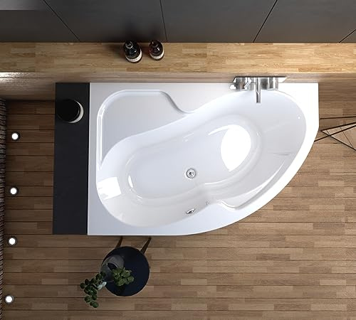 ECOLAM Eckbadewanne WELA rutschfest Ablauf Füße Silikon (150x100 cm Links) | direkt vom Hersteller Top Qualität echtes Sanitäracryl Eckbadewanne mit Antirutsch
