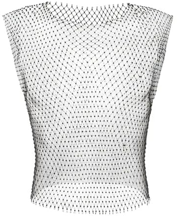 Camisetas sin Mangas Sexis de Rejilla para Hombre, Chaleco Transparente Brillante con Diamantes de imitación, Camiseta sin Mangas de Malla, Ropa Transparente