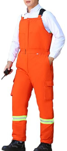 TOVCHEI Combinaison De Travail Isolée, Pantalon De Travail À Bretelles Avec Bande Réfléchissante, Combinaison Zippée Sur Le Devant,Orange,M