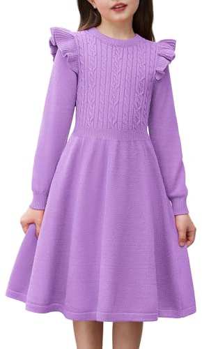 Arshiner Vestito da Bambina in Velluto con Increspature a Maniche Lunghe Casual Primavera Autunno Abito da Principessa per Bambini Vestito da Festa di Natale per Ragazze Abiti Invernali 2-6 Anni | Lanterna, Pullover, Midi