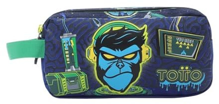 TOTTO - Estuche Escolar Dos Compartimentos, Modelo Kong Lab, Estuche Grande, Dimensiones 23 x 12 x 8.5 cm, Asa Lateral, con Identificador en Parte Posterior, Compacto y Resistente, Color Azul