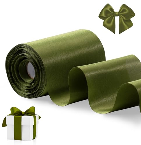 FAKILO Cinta de satén verde oliva de 4 pulgadas x 22 yardas de ancho, cinta gruesa para una gran apertura, cinta de negocios, esquejes de ceremonia, lazo, sillas de boda, fiesta, Navidad, decoración