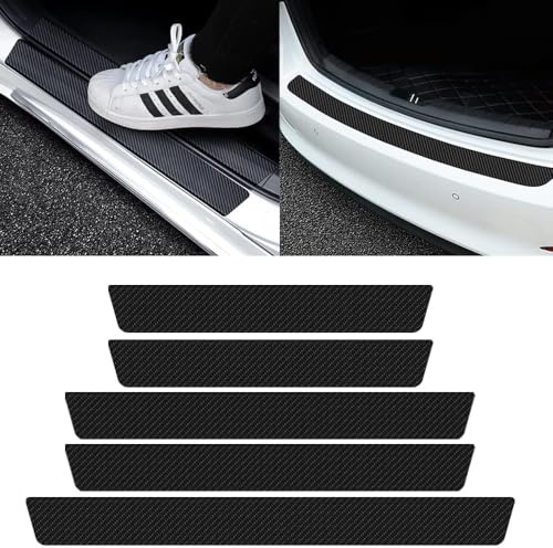SSyang 5 Piezas Juego De Umbrales, Anticolisión Protección para Parachoques Trasero De Coche, Autoadhesiva Tira Umbral Coche Universal, Protector para Paragolpes Trasero De Coche Decoración(Negro)