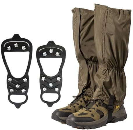 Outdoor Gamaschen,Gamaschen Wandern, Spikes für Schuhe Winter,Steigeisen,wasserdichte Einstellbare Gamaschen für Outdoor-Hosen Zum Wandern,Klettern Trekking Schneewandern Trekking Jagd (Grün, L)