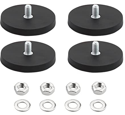 luolety Strong Rubber Coated Mounting Magnets, 4 Pcs Anti-Scratch Neodymium Magnet Base Mount with M8 Male Threaded Stud and Nuts for Lighting Bar Camera Automobile Cabinet