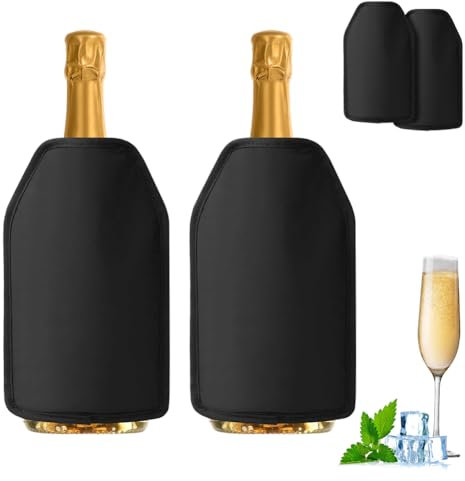Manicotto Refrigerante per Vino：Refrigeratore Bottiglie,Tessuto Idrorepellente, Refrigeratore Vino, per Bottiglie di Vino o di Champagne, Tessuto Idrorepellente, Bevande Birra Viaggio Feste,Nero