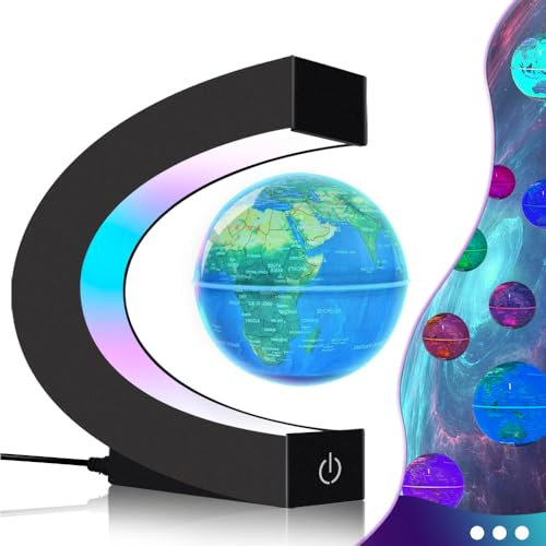 Poojaed Lámpara magnética de globo flotante con luces LED, gadget de globo en forma de C para oficina, casa, biblioteca, escritorio, bonito regalo para hombres, esposa, papá, maridos (azul)