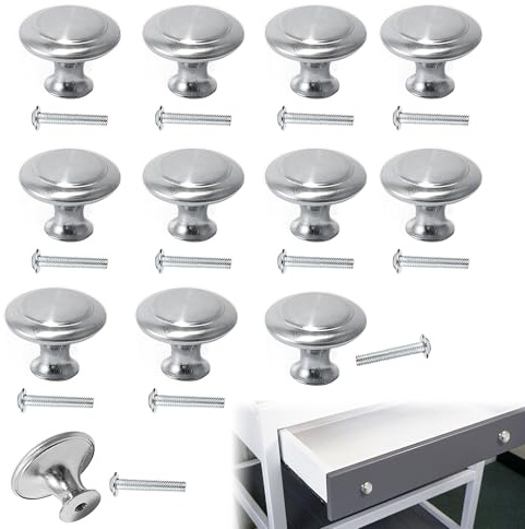 Bansusu Door Knobs for Cupboards, Cabinet Door Knobs, Silver, Round, 12Pcs | With Screws; Aluminum Alloy Material, Wear Resistant, Corrosion Resistant, For Drawers, Cabinets, Wardrobes, Jewelry Boxes