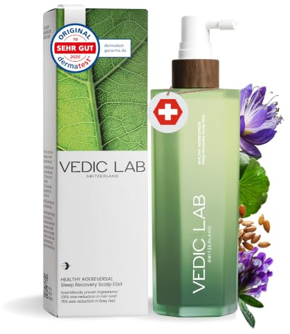 VEDIC LAB Nacht-Kopfhaut-Elixier | Anti-Haarausfall-Serum für Frauen | Effektive Haarwuchsbehandlung mit ayurvedischen Kräutern und Schweizer Biotech | 0% Minoxidil, 0% Aggressivität (100 ml)