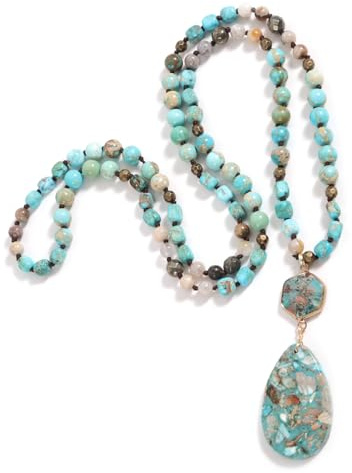Mikovivi Collier Bohème pour Femme/Homme Long, 90cm Bijou en Perles de Pierre Naturelle Bijou Bohème Tendance Collier Chakra Épais Fait Main