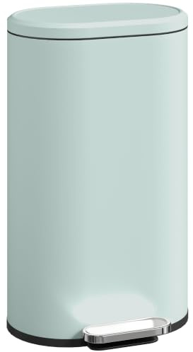 HOMCOM 30L Kitchen Bin 90° Stay-Open Lid Slim Rectangular Pedal Bin Green | Slim Rectangular Pedal Bin, Soft-Close Lid, Removable Inner Bucket, for Home Office
