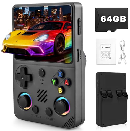 Forlarme RG36PRO Retro Video Game Console-Support 30000+ Classic Games,3.5 IPS Screen,Open Source System,64G TF Card,3000mAh Battery,Portable Console for Teen or Partner - Gift for Christmas - Black