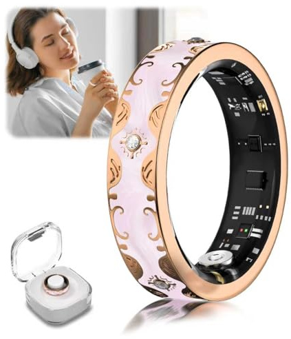 XSWCCJJ 2026 TOP-1 Diamond Smart Ring and Wireless Charging Case【Industry Best – 0% Measured Deviation】 Smart Ring Women for Sleep Monitoring, Wearable SpO2, Compatible with Android and iOS【Pink 8#】