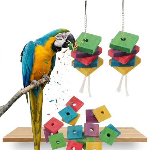 PRETYZOOM Parrot Toy Wood Blocks Diy Bird Chewing Blocks for Cockatiels Parakeets and Small Birds 50 piece Clip Toy for Exercise Exploration and Play