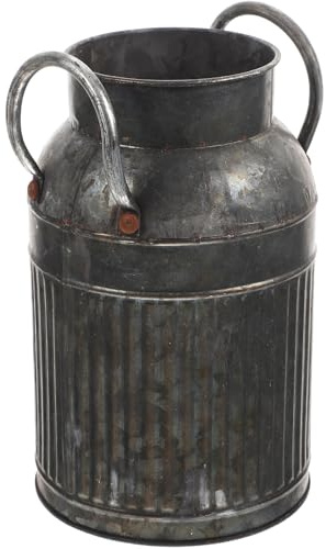 LALAFINA Vintage Metal Flower Pot Bucket with Handle, Rustic Small Tin Flower Vase for Succulent Arrangement, Antique Gray Planter Suitable for Balcony and Home Décor