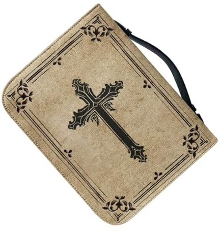 Cabilock Bibeltasche aus Pu Leder mit Kreuzmuster und Reißverschluss Rechteckige Buchhülle für Sichere Aufbewahrung Vintage Stil für Kirche und Bibliothek Größe L