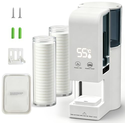 Hot Face Towel Warmer Dispenser Machine, Automatic Disposable Facial Towels Fast Heating 55°C One-Touch Release & Voice Alerts, Smart Wet Towel Steamer (with 40 Compressed Towels)