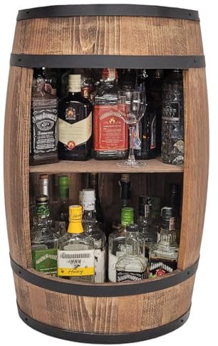weeco Fassbar in braun. Stilvolle Hausbar aus Holz, Exklusive Weinfass mit Regal. Höhe 80x50cm - Hersteller. Vintage deko bar möbel. Wein Whisky Bier Gin Regal