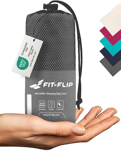 Fit-Flip Sacco Lenzuolo da Viaggio Microfibra - Sacco a pelo con scomparto per cuscino - Sacco Letto singolo ultraleggero e compatto - Sacco a Pelo leggero Estivo (grigio)