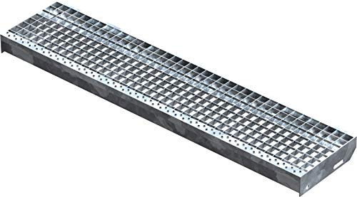 Fenau – 1200 x 270 mm - Gitterrost-Stufe (R11) XSL, MW: 30/30 mm, verzinkt, Stahl-Treppenstufe nach DIN-Norm, Fluchttreppen geeignet, Anti-Rutsch-Wirkung