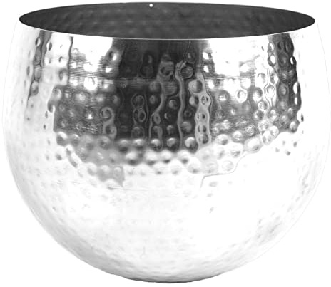Leaf LEAF-7303 Large Metal Planter 22 x 18cm Hammered Silver Colour-Straight Edge