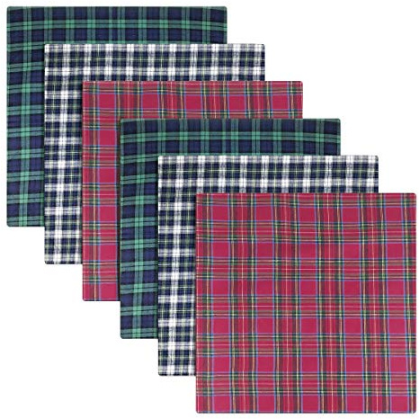 Confezione da 6 fazzoletti scozzesi da uomo/uomo, blu, verde e rosso, 100% cotone, 40 x 40 cm, Tartan, Taglia unica