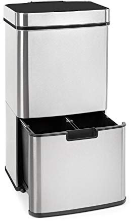 KLARSTEIN Touchless Dustbin - Sensor Waste Bin, Rubbish Bin, 72 L Volume in 4 Containers: 43 & 2 x 12.5 L, Organic Waste Bucket with Lid: 4 L, Touchless: Automatic Opening and Closing, Silver