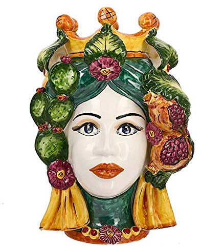 ILAB Testa di Moro Donna ficodindia in Ceramica siciliana di Caltagirone Decorata a Mano da ceramisti siciliani di Caltagirone Art. 03