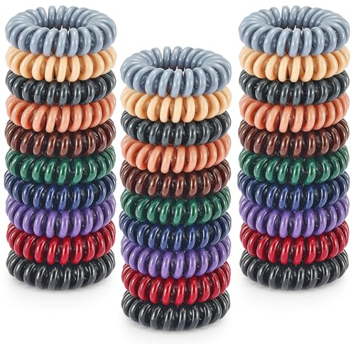 TailaiMei 30 Pcs Hair Spiral, TailaiMei No Crease Coil Hair Ties, Phone Cord Hair Ties for Thick Hair - Women Ponytail Holder Elastics(10 Color)