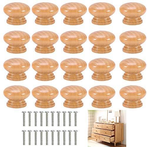 Mu Mianhua 20pcs Round Wooden Knobs Door Drawer Knobs Pulls Handles Wooden Cupboard Handles Knob Cabinet Closet Furniture Hardware φ28mm