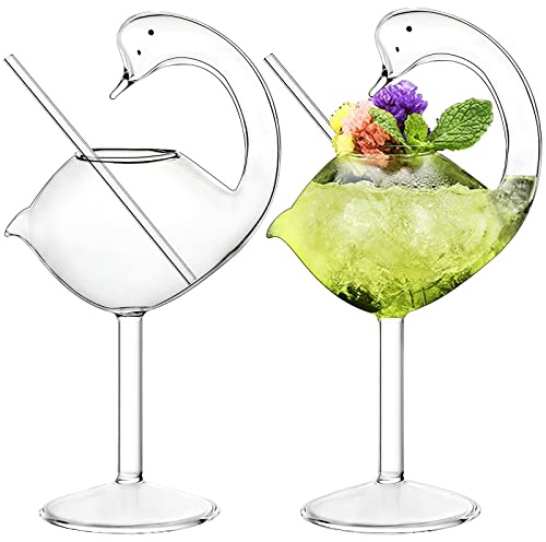 INFTYLE Cocktail Glass - Set of 2 Swan Glass 6oz Creative Drinking Glasses Wedding Gift for Juice, Martini, Tequila, Margarita