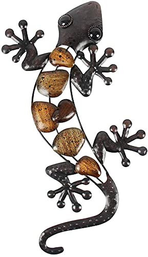 GRENADINE BOUTIQUE - Salamandre Décoration Mural Gecko Intérieur ou Extérieur - Modèle 1 : Galets et Plate 30cm