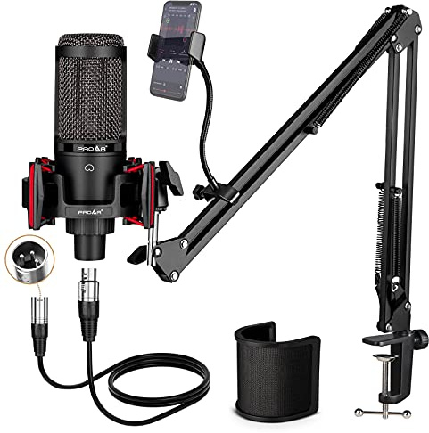 Condenser Microphone XLR,Professional Studio Recording Microphone for Computer PC,Cardioid Podcast Mic Kit with Boom Arm,Gaming Microphone for Streaming,ASMR,Singing,Voice Over,Vocal,YouTube,Zoom