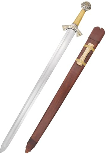 Battle-Merchant Wikinger Schwert mit Scheide, Langheid, ca. 11. Jh. | Wikinger Einhänder, Breitschwert, Replik, Historisches Sammlerstück & Dekoration, ab 18