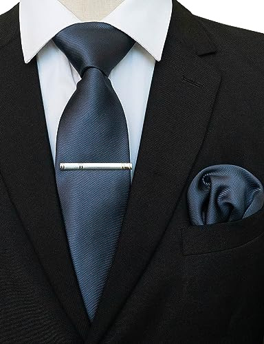 JEMYGINS Herren Hochzeit Krawatten und Einstecktuch krawattenklammer Set einfarbig
