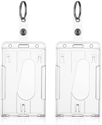 TIESOME ID Kartenhalter mit Schlüsselring, 2er Pack strapazierfähiger Ausweishalter Schlüsselanhänger Hartplastik transparenter Kartenschutz Daumenschlitz Kartenetui Schule Bürobedarf (vertikal)