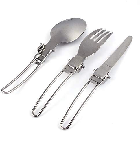 Acier Inoxydable Portable, Pique-nique Pliant Couverts Ensemble Camping Ustensiles Pliants Camping Guitare Couteau Fourchette Cuillère Sac