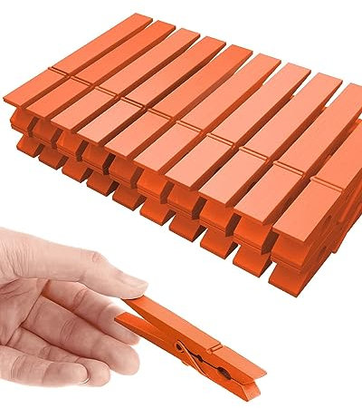 Lot de 50 Petites Pinces à Linge Colorées, Pinces à Linge Colorées en Bois, Couleurs Arc-en-ciel, Pinces Décoratives pour Travaux Manuels, Photos, Décoration, Vêtements, 7,1 cm (Orange)