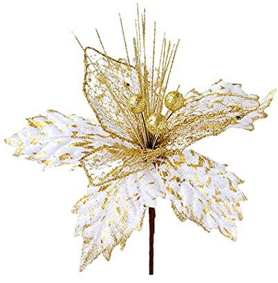 Weihnachtsbaumschmuck Weihnachtssterne Künstliche Blumen Ornamente Künstlicher Weihnachtsstern mit Clips Weihnachtsdekoration Weihnachten Künstliche Glitzerblumen für(Gold, 10 Stück)