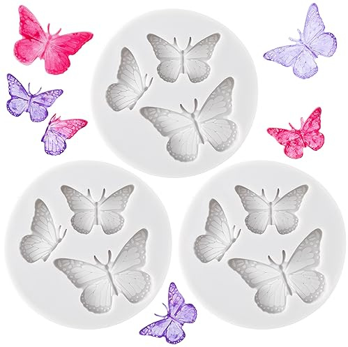 HINZIC 3PCS Mini Butterfly Silicone Molds, Cute Fondant Cake Baking Chocolate Candy Cupcake Topper Desserts Decoration Polymer Clay DIY Crafts for Women Girl Valentines Gift