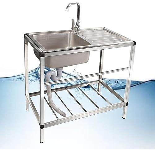 KADEUX Einzelbecken Küchenspüle Mobiles Gewerbliche Spüle Mit Werkbank Freistehende Waschküche Spültisch Edelstahlspüle 1 Fach Restaurant Ausgussbecken Mit Wasserhahn Und Zubehör (Color : Hot and Col