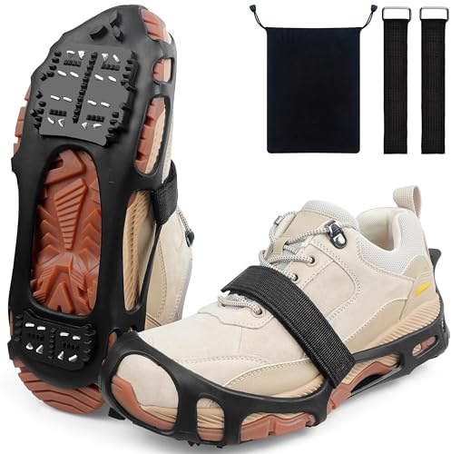 Crampons, Ice Cleats for Shoes and Boots Anti-Slip Snow Traction Cleats Walking on Snow and Ice Slip-on Stretch Footwear for Winter Walking Hiking Fishing M