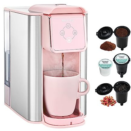 Mecity Pink Coffee Maker 3-in-1 Single Serve Coffee Machine, For Flat Bottom Coffee Capsule, Ground Coffee, 6 to 10 Ounce Cup, Removable 50 Oz Water Reservoir, 120V 1150W