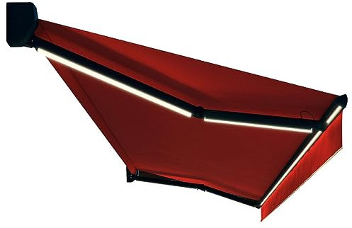 N/A Auvent Automatique à Cassette complète, Pare-Soleil rétractable motorisé avec lumière LED, Polyester résistant à l'eau, pour Cour, Balcon, Magasin, Restaurant, café,Rouge,2.5X1.5M