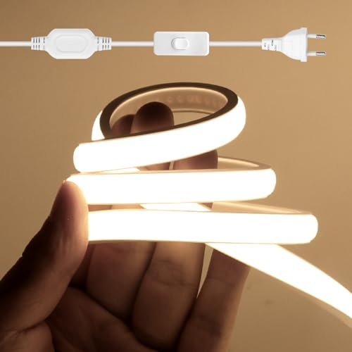 Wisada COB LED Streifen 20M,Naturweiß 4000K CRI≥90 Helligkeit Hohe Neon LED Band, Lumineszenz Linear Hohe Dichte 288LEDs/M LED Lichter mit 220V EU Schaltstecker für Wohnzimmer Schlafzimmer,Weihnachten