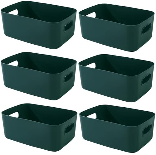 LOSYHU 6 Pcs Small Plastic Storage Baskets, Multiple Colors Storage Baskets for Shelves, Cupboard Organiser Boxs with Handle Plastic Container Boxes for Shelves Kitchen Cupboard Home Office (Blue)